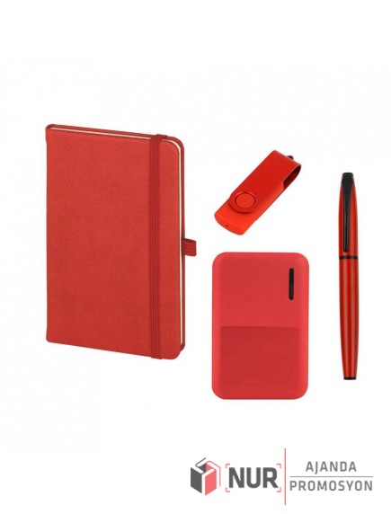Termo Deri Defter Metal USB Bellek ve Powerbank Seti - NR-8520
